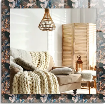 Zrcadlo Dekorativní zrcadlo s ozdobným rámem, svislé/vodorovné, Květiny a listy, 60x60 cm