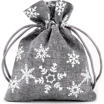Vánoční dekorace Vánoční dárkový pytlík vločky 10x13 cm imitace juty Varianta: 2 šedá, Balení: 1 ks