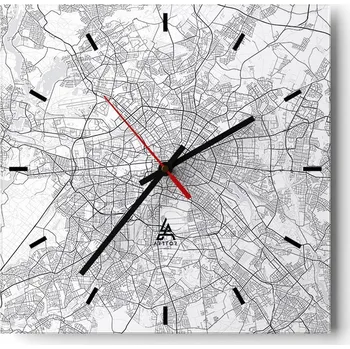 Hodiny Velké nástěnné hodiny na zeď 40x40 Město Skleněné hodiny Čtvercové Tiché