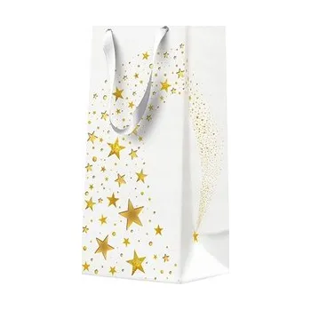 Dárková taška PAPÍROVÁ SVÁTEČNÍ TAŠTIČKA S HVĚZDAMI 10 X 22 X 7 CM VÁNOCE