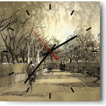 Hodiny Velké nástěnné hodiny 40x40 Ulička - Skleněné tiché čtvercové hodiny