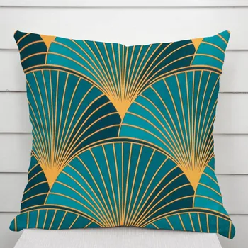 Povlak na dekorativní polštářek Bavlněný povlak na polštář Sandra SA-575 Oranžové vějíře na zeleno-tyrkysovém 30 x 50 cm