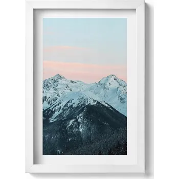 Obraz Dekorativní nástěnný obraz v bílém rámu s grafikou: Zimní horské pásmo 20x30 cm