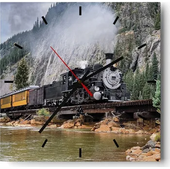 Hodiny Velké nástěnné hodiny na zeď 40x40 Železnice Skleněné hodiny Čtvercové Tiché