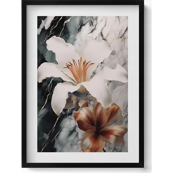 Obraz Dekorativní obraz v rámu do obýváku Kompozice mramoru s květinami 50x70 cm