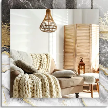 Zrcadlo Čtvercové dekorativní zrcadlo s motivem mramorových žil, abstraktní, 60x60 cm, s možností zavěšení vertikálně i horizontálně