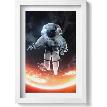 Obraz Dekorativní nástěnný obraz s rámem a grafikou loft Astronaut v kosmu 20x30 cm