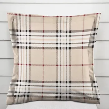 Povlak na dekorativní polštářek Bavlněný povlak na polštář s lemem Sandra SA-548 Černo-červeno-bílé káro na béžovém 40 x 40 cm