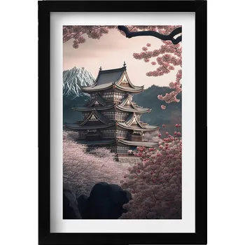 Obraz Dekorativní obraz v rámu do obýváku Asijská věž a květy třešně 20x30 cm