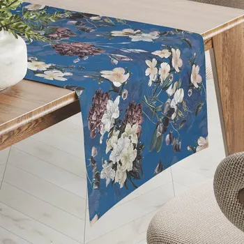 ubrus Teflonový běhoun na stůl TF-061 Květiny na modrém 20x120 cm
