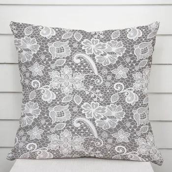 Povlak na dekorativní polštářek Bavlněný povlak na polštář Sandra SA-550 Bílá krajka na šedém 50 x 60 cm