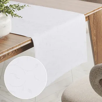 ubrus Teflonový běhoun na stůl TF-011 Pnoucí lístky - studená bílá 20x120 cm