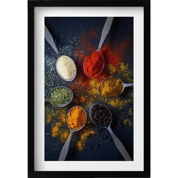 Obraz Obraz na zeď černý rám Lžíce s barevným kořením do kuchyně 40x60 cm