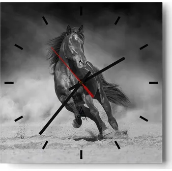 Hodiny Velké nástěnné hodiny na zeď 40x40 Kůň Skleněné hodiny Čtvercové Tiché