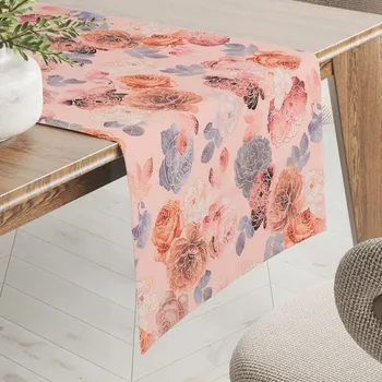 ubrus Teflonový běhoun na stůl TF-062 Růže na lososově růžovém 20x120 cm