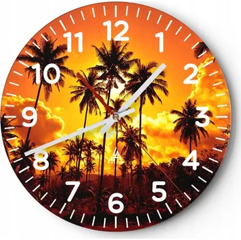 Hodiny Kuchyňské nástěnné hodiny 30x30 Palmy Moderní skleněné hodiny do obýváku Tiché