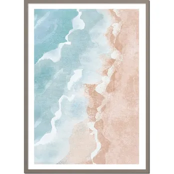 Obraz OBRAZ PLAKÁT V RÁMU 73x53cm moře pláž abstrakce akvarely světle modrá P2396