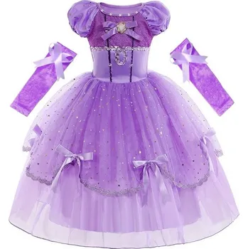 Karnevalový kostým ŠATY KOSTÝM PRINCEZNA SOFIE S OFINKOU RUKÁVY PLES KARNEVAL 116 / 122 CM