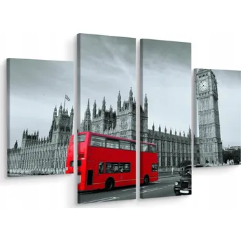 Obraz Čtyřdílný obraz ČERVENÝ Autobus Londýn 3D 80x60