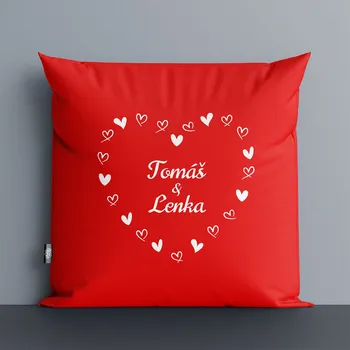 Dekorativní polštářek Polštář srdíčka se jmény červený