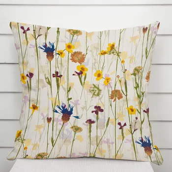 Povlak na polštářek Bavlněný povlak na polštář Sandra SA-571 Luční kvítí na krémovém 50 x 60 cm