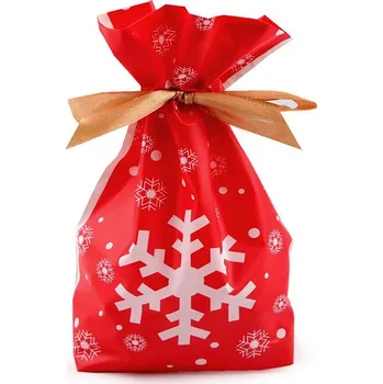 Vánoční dekorace Sáček s atlasovou stuhou vánoční 12x17,5 cm Varianta: 2 červená vločka, Balení: 50 ks