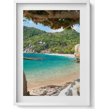 Obraz Nástěnný obraz v rámu s grafikou Výhled na moře Koh Tao Thajsko 50x70 cm