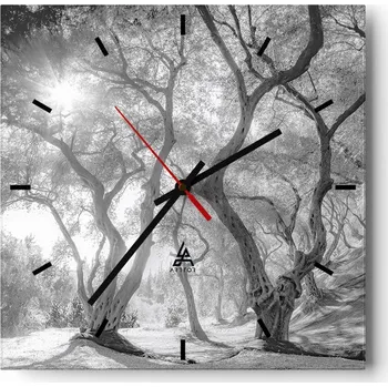 Hodiny Velké nástěnné hodiny na zeď 40x40 Les Skleněné hodiny Čtvercové Tiché