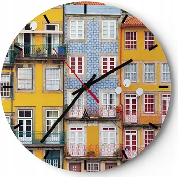 Hodiny Velké nástěnné hodiny 40x40 cm Město Skleněné hodiny Kulatý Tiché