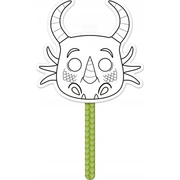 Karnevalová maska MASKA NA TYČI K VYBARVOVÁNÍ - DRAK