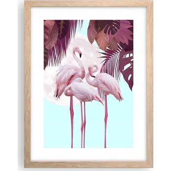 Obraz Obraz plakát v rámu světlý dub do obýváku 30x40 plameňáci plakáty na zeď