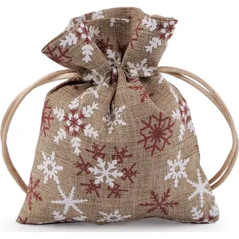 Vánoční dekorace Vánoční dárkový pytlík vločky 10x13 cm imitace juty Varianta: 3 přírodní stř., Balení: 10 ks