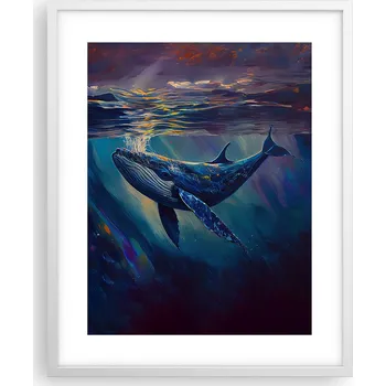 Obraz Obraz, plakát na zeď v bílém rámu 40x50 velryba, foto plakáty do obýváku