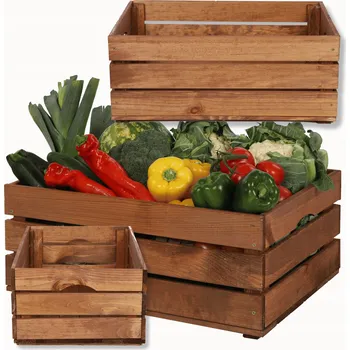 Úložný box Dřevěná bedýnka na ovoce a zeleninu krabička 60x40 s úchyty ODOLNÁ VELKÁ