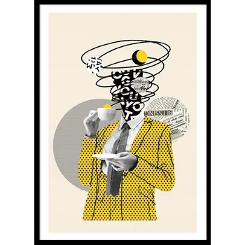 Obraz OBRAZ PLAKÁT V RÁMU 73x53 cm muž záhada oblek žlutý káva P2415