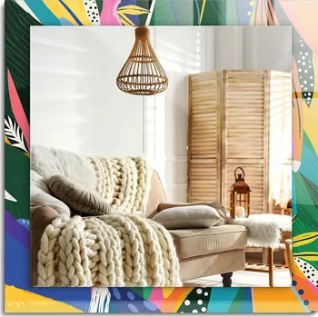 Zrcadlo Závěsné dekorativní Zrcadlo s potiskem Barevný abstraktní vzor 60x60 cm