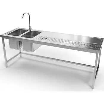 Nerezový dřez Nerezový výčepní stůl s odkapní vaničkou s ostřikem a dvěma dřezy Hloubka (mm): 800, Délka (mm): 1200