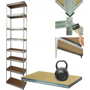Dílenský regál Kovový pozinkovaný regál do skladu HELIOS 270x30x30cm 8 polic x 175kg, vysoký