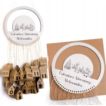 Vánoční dekorace ZÁVĚSNÝ DIY ADVENTNÍ KALENDÁŘ S PERSONALIZACÍ, DOMEČKY, KRAFT SADA 24 KS