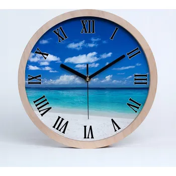 Hodiny Dřevěné nástěnné hodiny tropická pláž průměr 25 cm