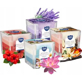 Svíčka Vonná parafínová svíčka Ibišek Šalvěj Levandule Self care spa Vanilka Aura 4 ks