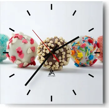 Hodiny Velké nástěnné hodiny na zeď 40x40 Sladkosti Skleněné hodiny Čtvercové Tiché