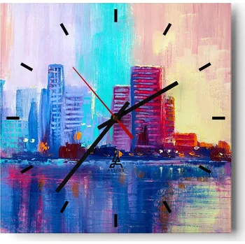 Hodiny Velké nástěnné hodiny na zeď 40x40 Město Skleněné hodiny Čtvercové Tiché