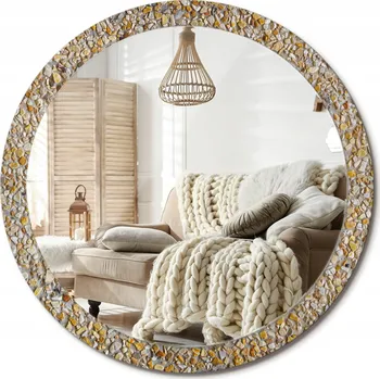 Zrcadlo Zrcadlo na zeď zdobené grafikou na skle, lastrikový vzor XXL, průměr 100 cm