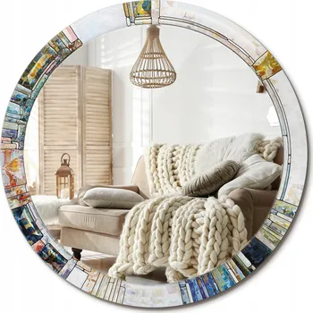 Zrcadlo Kulaté moderní zrcadlo na stěnu s potiskem na skle Loft Vitráž průměr 90 cm