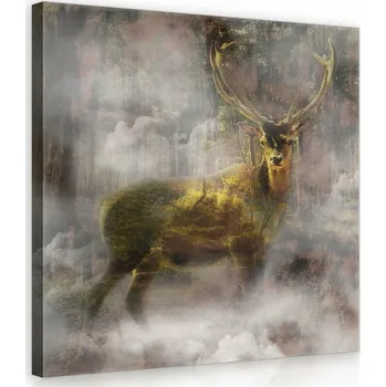 Obraz OBRAZ NA PLÁTNĚ CANVAS 80x80 JELEN LES MLHA