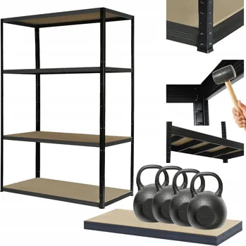 Dílenský regál Kovový regál BLACK PREMIUM do garáže, stojan HELIOS 180x110x30 cm, 4 police, nosnost 400 kg