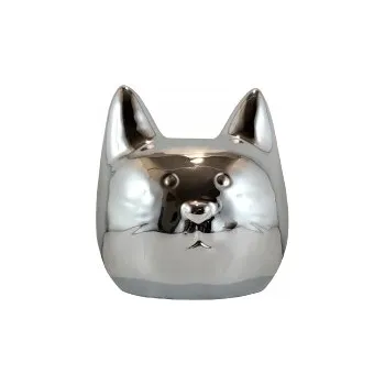 Pokladnička KERAMICKÁ POKLADNIČKA HLAVA KOČKY STŘÍBRNÁ KOČKA