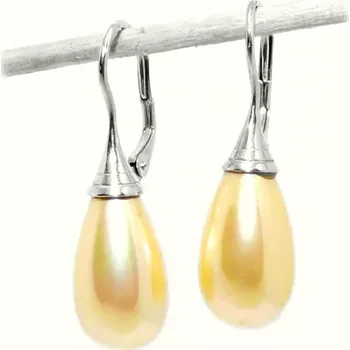 Náušnice Stříbrné náušnice slza perla majorica žlutá - NK1506 (Stříbrné náušnice s Majorica perlou 15x9 mm)