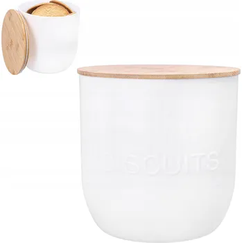 Dóza na potraviny Nádoba na sušenky bílá s bambusovým víkem 1,7l pro skladování potravin